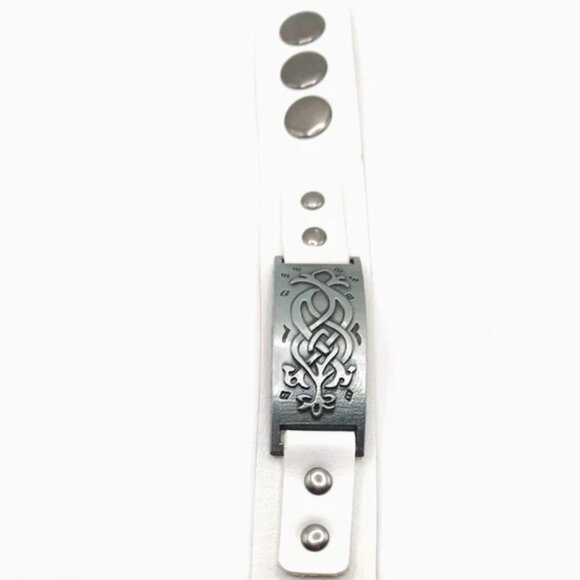 Tribal White Vegan Leather Bracelet-New 8 Inches Unisex New - Picture 2 of 8